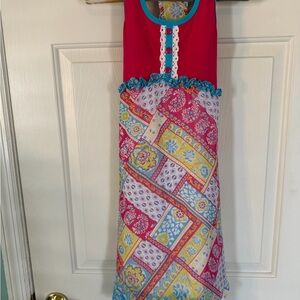 Jona Michelle Pink Patchwork Maxi Dress with Blue Trim
